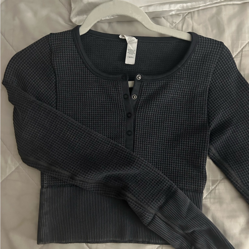 Aerie Cropped Henley Waffle Top